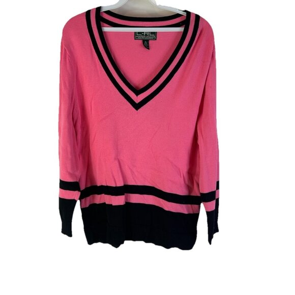 Lauren Ralph Lauren Sweater Lightweight Knit Tennis Color Block - Picture 1 of 4
